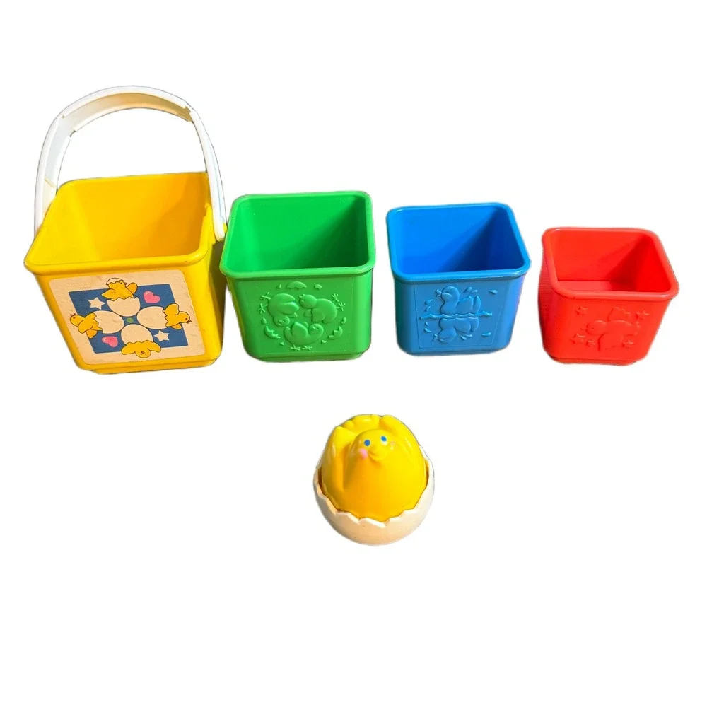 Vintage Nesting Stacking Buckets Chick In Shell Sensory‎ Toy Primary Colors 80s